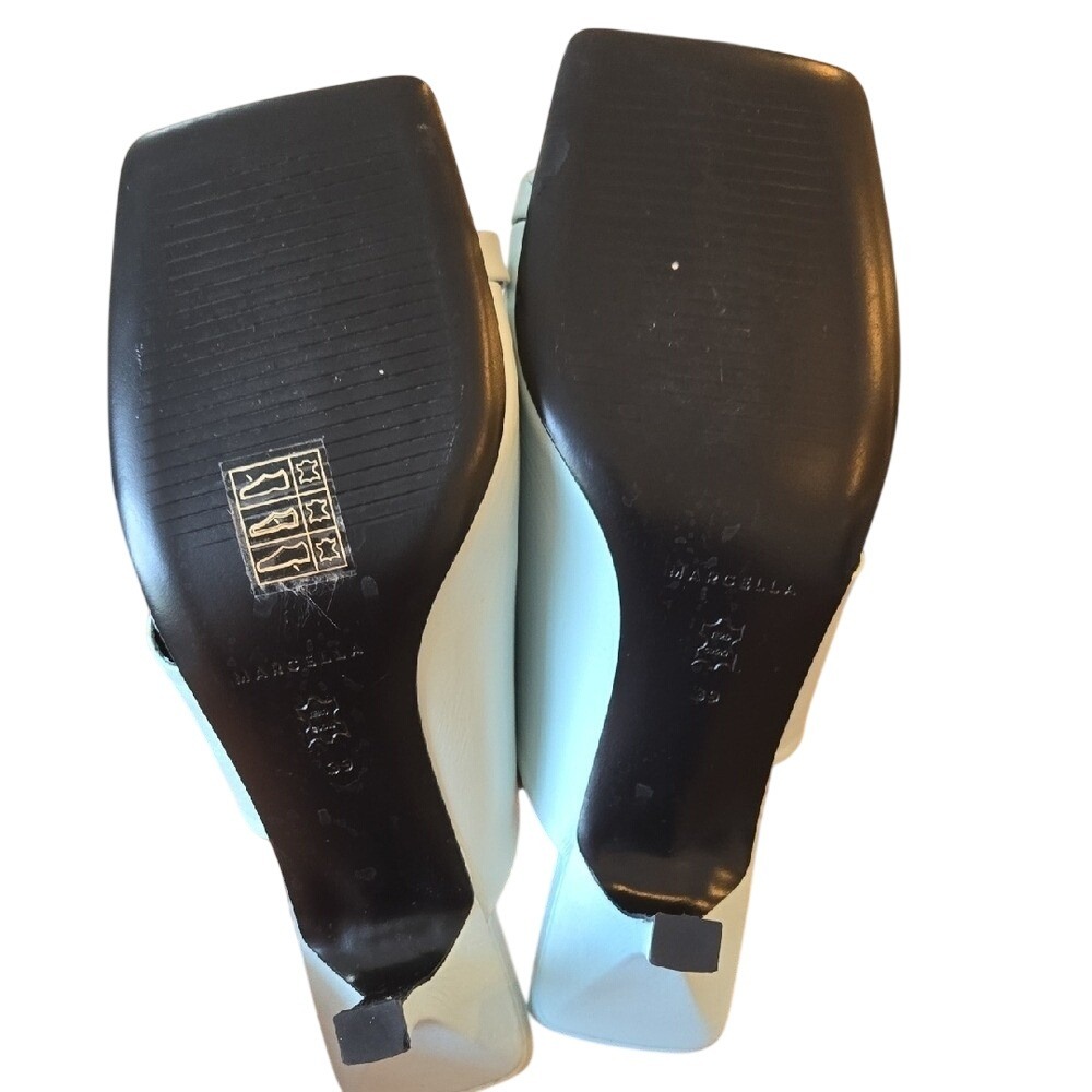 Marcella NYC Sky Powder Blue Mules Sandals Heels Size 8 Genuine Leather - Picture 4 of 9